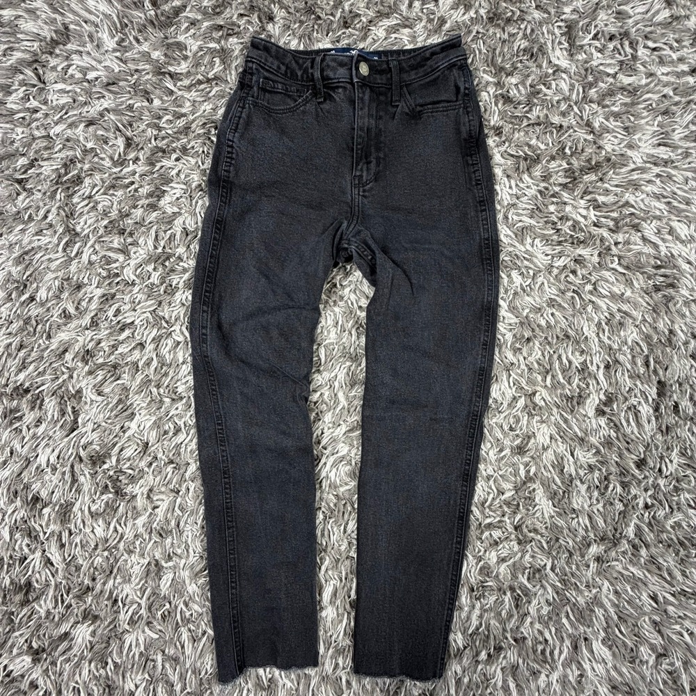 Hollister Ultra High-Rise Mom Jeans Black Vintage Stretch Raw Hem 00R W23 L27